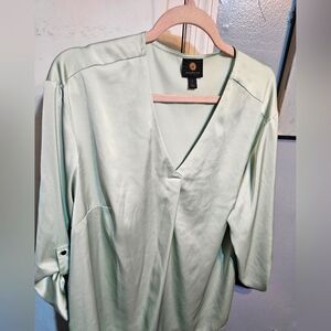 Mint color satin v-neck blouse